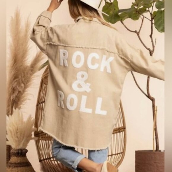 Blue Buttercup Rock & Roll Shacket Cream Snap Up Collared Cotton Shirt Jacket L - Picture 1 of 9